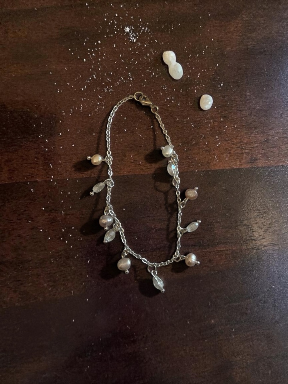 Freshwater peals and Crystal Charm Bracelet - Silver Tone - Women Jewelry